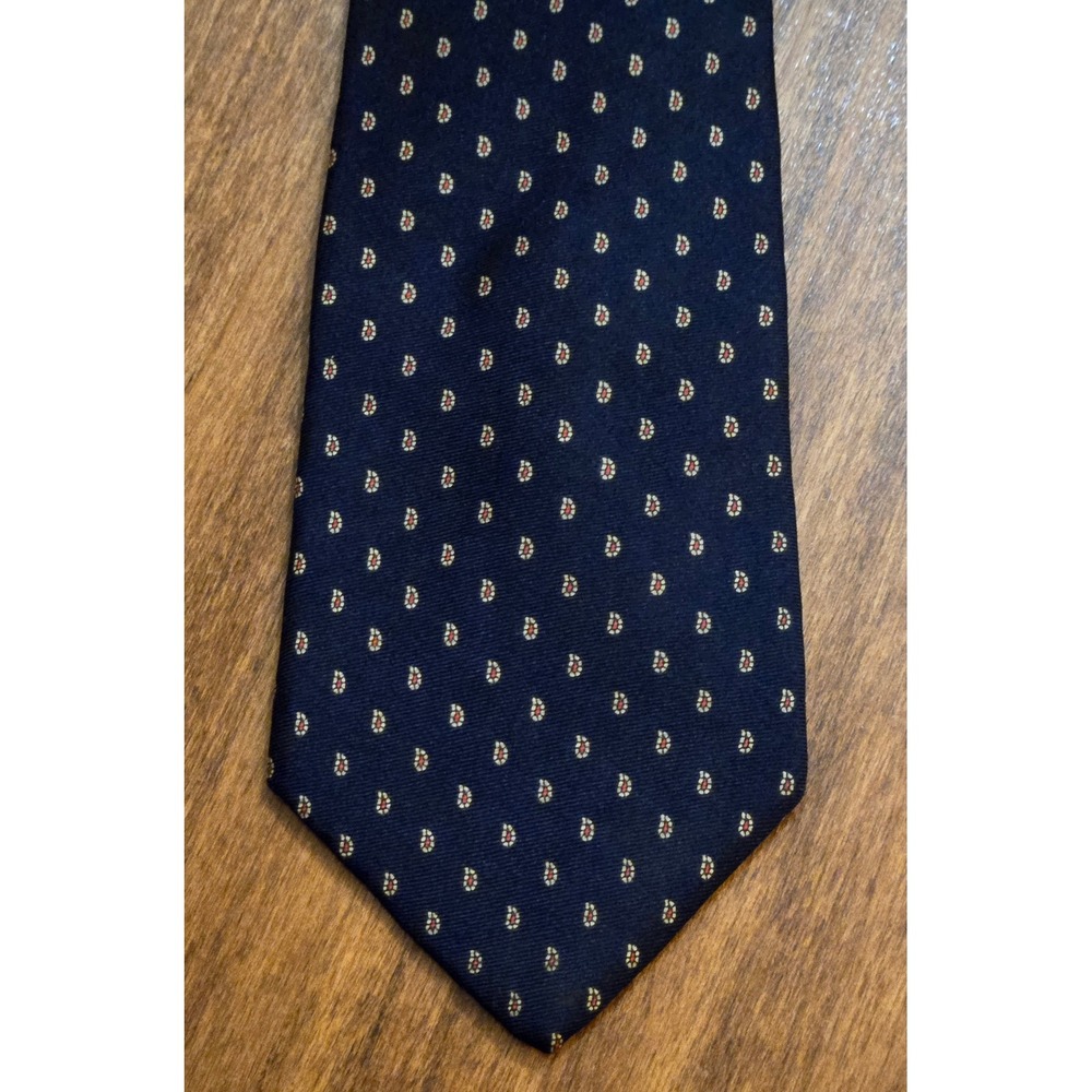 Chaps Ralph Lauren Men Silk Tie Navy Blue Micro Paisley Teardrop Classic Necktie
